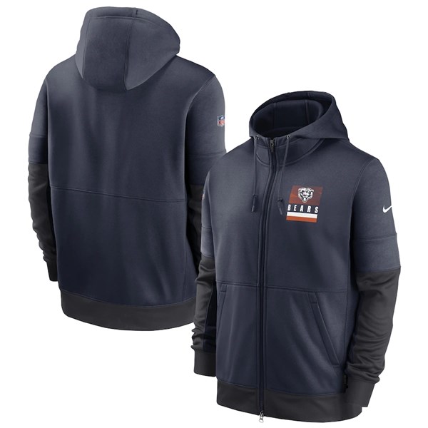 Men's Chicago Bears Navy NFL Sideline Impact Lockup Performance Full-Zip Hoodie